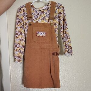 Floral Long Sleeve with Brown Overalls for Kids